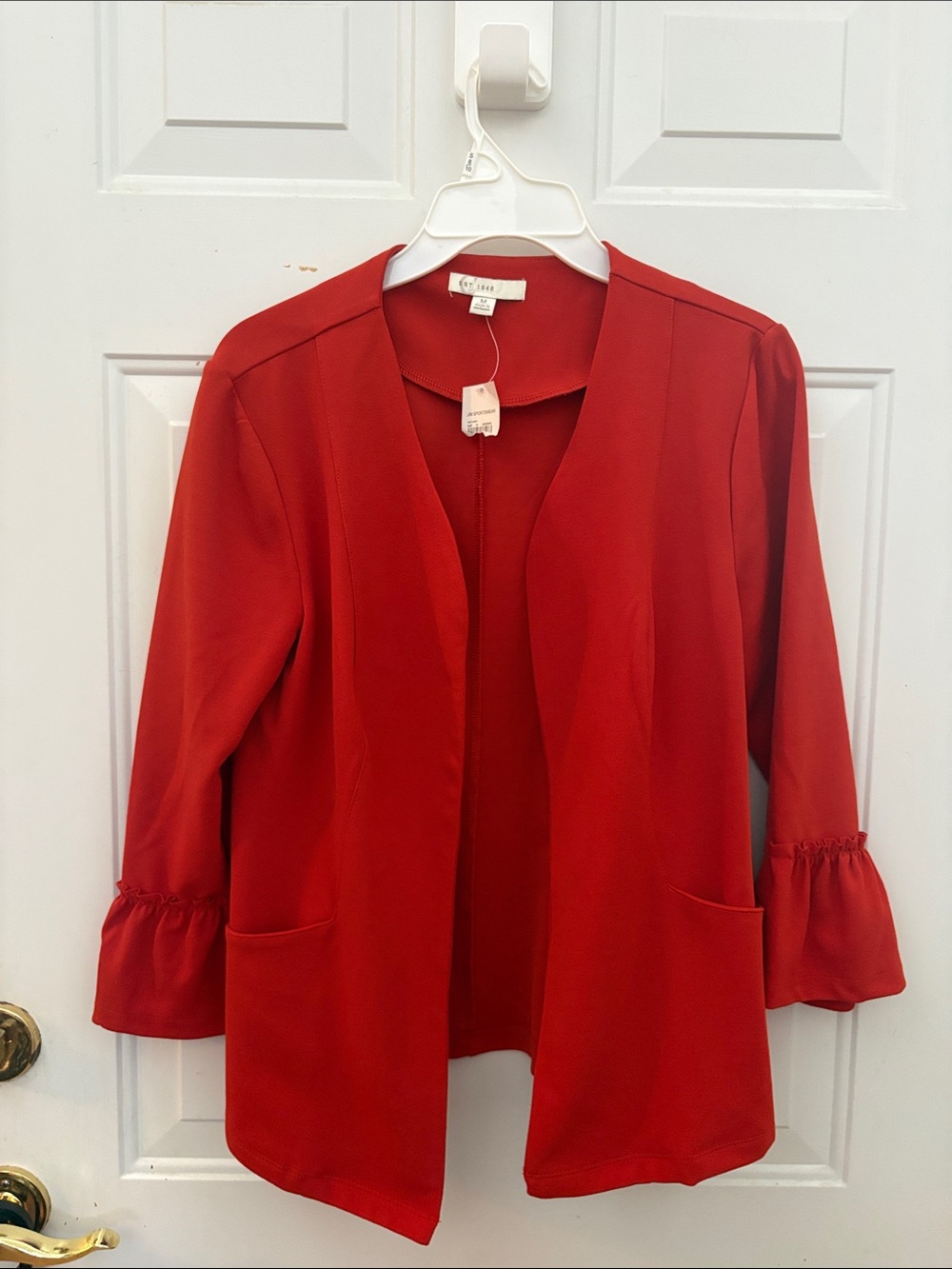 J/M Sportswear Bright Red Open Front Blazer Jacket